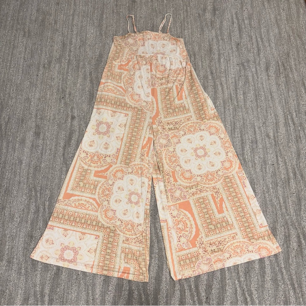 FP Movement Paisley Wide Leg Modal Jumpsuit Sleeveless Open Back Women’s Sz XS